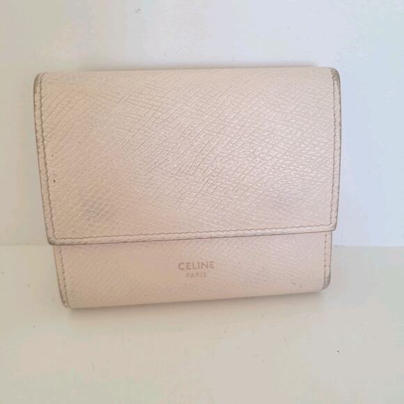 Celine Trifold Compact Wallet Light Pink Leather Small Card Bill Coin Holder - Picture 2 of 14